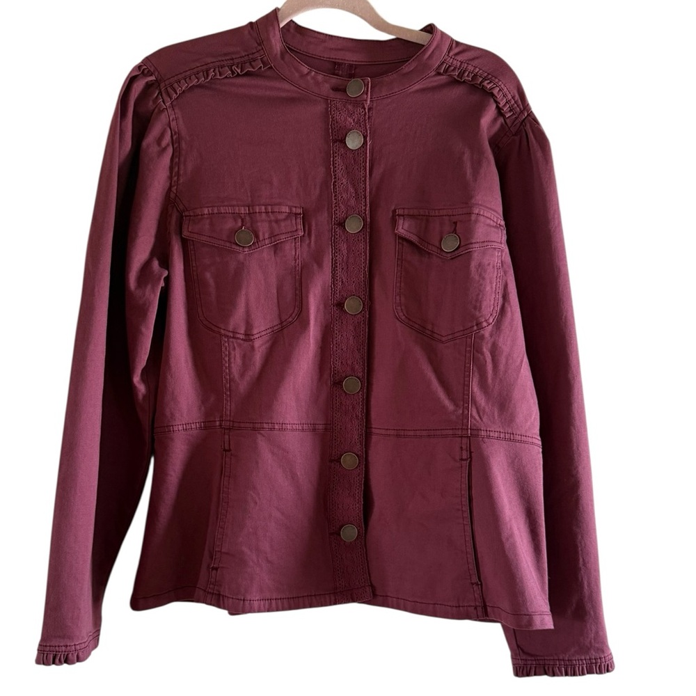 DEMOCRACY Peplum Merlot Jacket With  Ruffles & Lace Detail Large